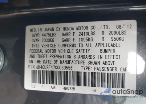 2012 Acura Tsx 2.4 из США, поврежденный, VIN JH4CU2F47CC030556